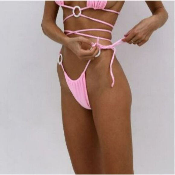 VDM‎ The Label Revolve Pink Swimwear Adjustable String Bikini Bottoms Small - Picture 3 of 13